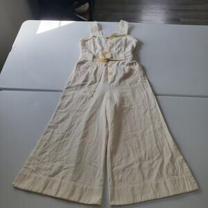 Anthropologie Jumpsuit Womens 10 Beige Wide Leg Belted Linen Blend Pockets